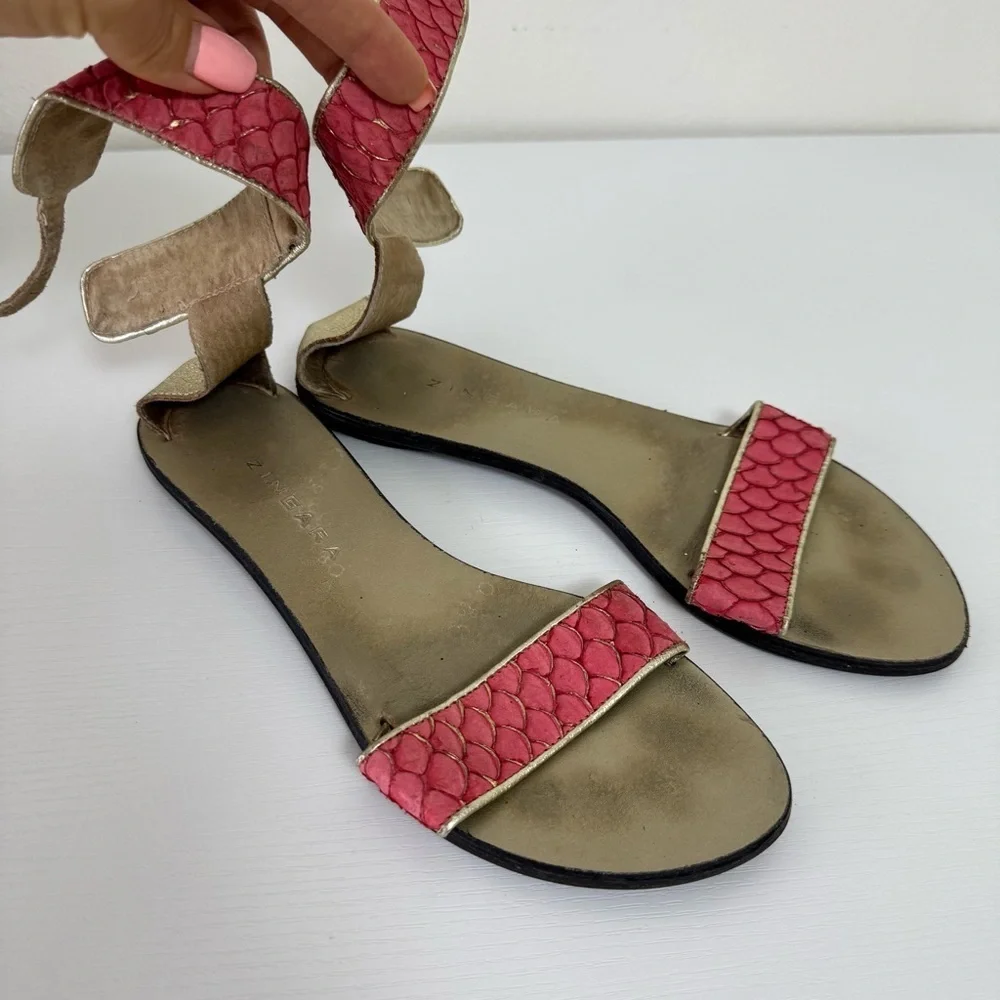 Zingara Gold and Coral Pink Women's Sandals, Size 8